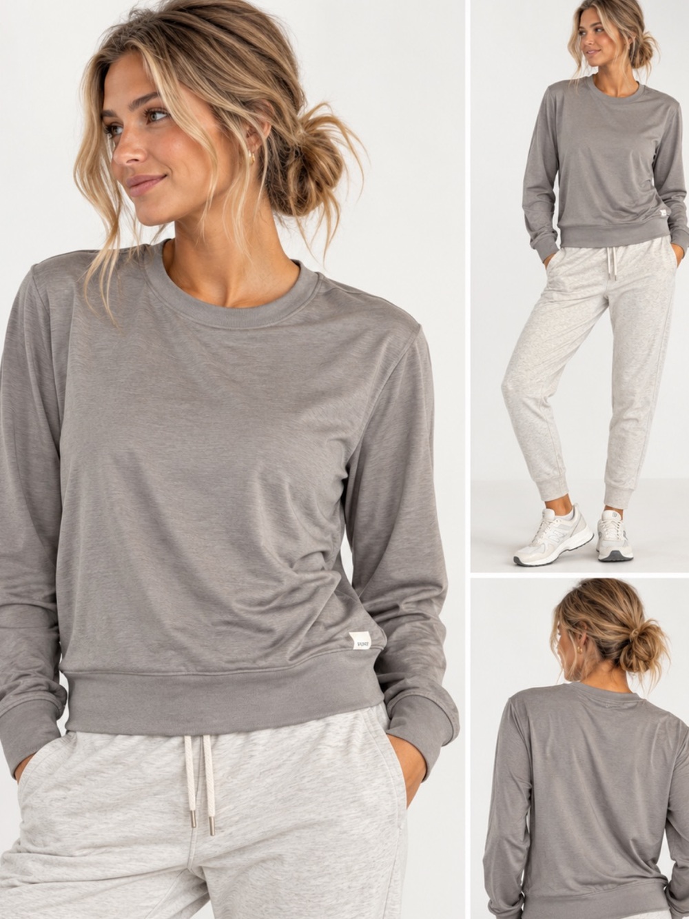 Vuori Long Sleeve Crewneck in Taupe Gray
